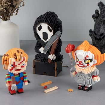 Bloques de construcción de partículas de 12cm de altura, juguetes de ensamblaje, mini adornos de escritorio, decoración de habitación, Halloween, Navidad, anime, dibujos animados, kawaii