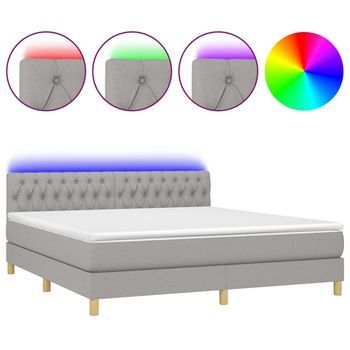 Cama Box Spring Con Colchón Tela Y Led Gris Claro 180x200 Cm Vidaxl