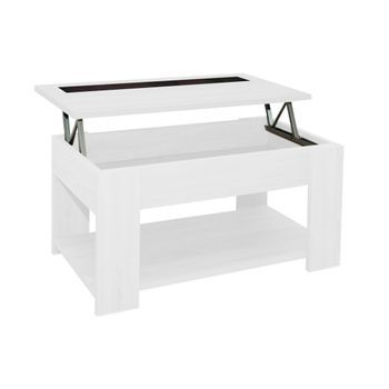 Acomoda Textil – Mesa De Centro Elevable Para Almacenamiento De Madera Agueda. Mesita Amplia Y Cómoda Para Salón Y Comedor 46x90x50 Cm. (blanco)