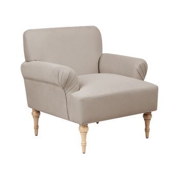 Sillón Tapizado De Tela Poliéster Hidrófugo Asiento Grueso Patas De Madera De Caucho Gris Pardo Fredros