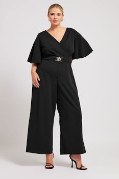 Yours London Mono Negro Cruzado De Pata Ancha, Mujer Curvy Y Tallas Grandes, Yours London
