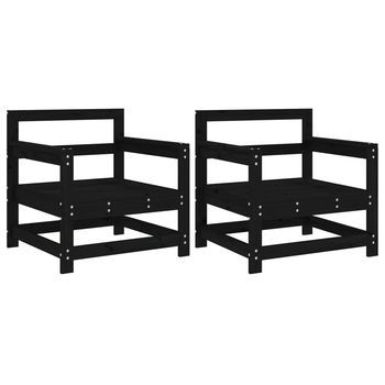 Pack 2 Uds Sillones De Jardín | Silla De Jardín | Silla De Exterior Madera Maciza Pino Negro