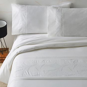 Fundas Nórdicas Bordadas Algodón Percal 200 Hilos 100% Algodón Diseño Tiras Bordadas Ornamentales 160 X 190/200 Cm - Blanco - Burrito Blanco