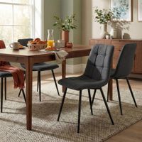 set de 4 silla de comedor con reposapies en tela gris oscuro