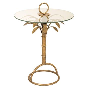 Mesa de metal y cristal dorado 50x50x70.5