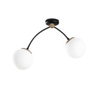 plafon de techo negro 2 luces con tulipas de cristal opal blanco