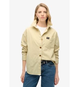 Superdry para mujer. W4010450A Sobrecamisa de pana gruesa beige (XS), Casual, Algodón, Manga larga