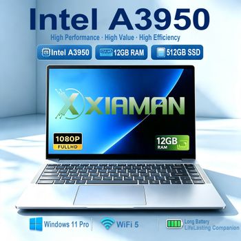 Computadora Portátil Empresarial Ultradelgada Xiaman de 14.1 Pulgadas, Windows 11 Pro, Intel Atom A3950, 12 GB de RAM, 1 TB/2 TB SSD, 1920*1080P, para Oficina y Estudio