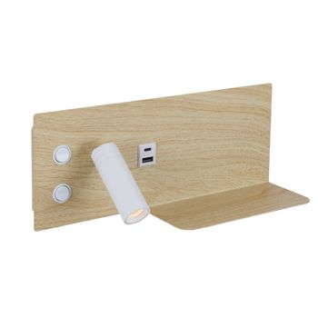 Aplique pared madera 7w + 3w lectura con usb type c izq.