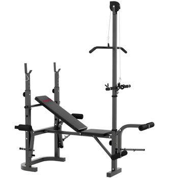 SPORTNOW Banco de Musculación con Soporte para Barra Ajustable Extensión de Piernas Curl de Predicador y Mariposa para Gimnasio
