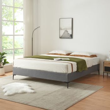 Cama Doble Lilla Con Revestimiento De Textil 160x200 Cm - Gris Oscuro [en.casa]