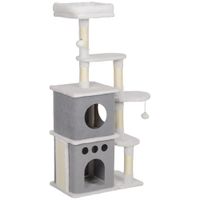 pawhut rascador para gatos 126 cm torre para gatos con nidos plataformas bolas colgantes y postes de sisal crema