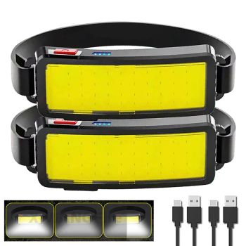 Potente linterna frontal LED COB tipo c, linterna frontal recargable con batería integrada, linterna para acampar y pescar al aire libre, antorcha impermeable