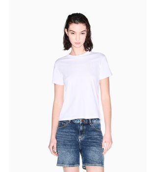 A|X Armani Exchange para mujer. XW002340AF10358U0002 Camiseta Boxy blanco (S), Casual, Algodón, Manga corta