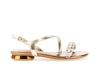 sandalias asimetricas con efecto piel laminada y pedreria gold