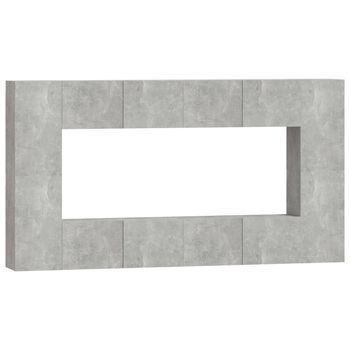 Set De Muebles De Tv | Muebles De Salón 8 Pzas Madera Contrachapada Gris Hormigón Cfw29630