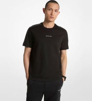Michael Kors para hombre. CT4524E1V2 Camiseta con rayas y logo blanco (S), Negro, Casual, Algodón, Manga corta