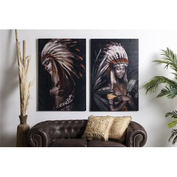 Lienzo  India Plumas Fondo Negro 50% Oleo  S/2. 80x3x120 Cm