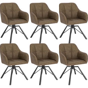 Set 6 Silla Giratoria 360° Silla De Comedor Escandinava Sillón De Piel Sintética Vintage - Marrón - Woltu