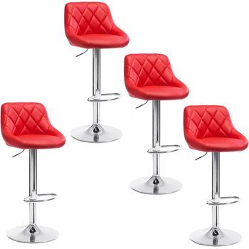 Juego De 4 Taburetes De Bar Con Respaldo Cuero Sintético,39 X 47 X 104 Cm,regulable En Altura, Rojo,woltu