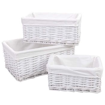 Set 3 cestos de mimbre blanco a: 40x28x18, b: 35x23x16, c: 28x18x14 cm