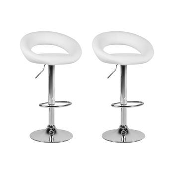 Conjunto De 2 Taburetes De Bar Tapizados En Piel Sintética Blanca Reposapiés Giratorio Elevador De Gas Altura Ajustable Minimalista Peoria