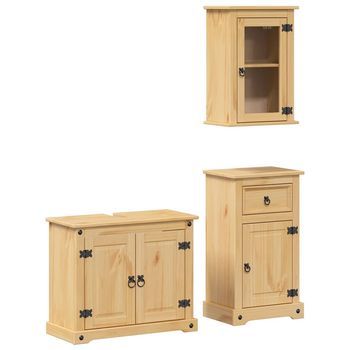 Juego De Muebles De Baño Corona 3 Uds | Armario De Baño Madera Maciza Pino