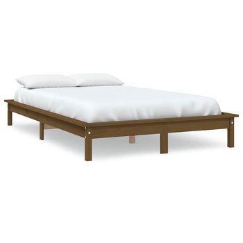 Cama Matrimonial | Cama Para Adultos | Estructura De Cama Madera Maciza Pino Marrón Miel 140x190 Cm