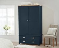 ex-display somerset oak and blue two door two drawer wardrobe