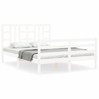 Estructura De Cama Con Cabecero Madera Maciza Blanco 160x200 Cm Vidaxl