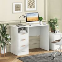 escritorio de computadora con estacion de carga y 3 cajones estante abierto blanco cfw21506