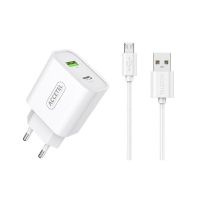 cargador de pared accetel ac525 usb-c y usb-a 12w con cable micro usb 1m