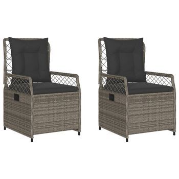 2 Uds Sillones Reclinables De Jardín | Silla De Exterior Ratán Sintético Gris