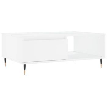 Mesa De Centro 90x60x35 Cm Madera Trabajada Y Hierro - Blanco