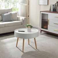 mesa de centro bongard redonda con compartimento 45xo60 cm blanco y natural encasa