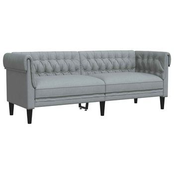 Sofá Chesterfield De 3 Plazas | Sofá De Descanso Tela Gris Claro