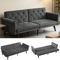 sofa cama - mueble para salon - terciopelo - gris 172x89x70cm