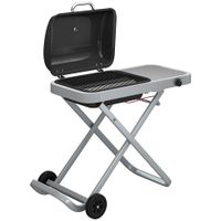 outsunny barbacoa de gas plegable con quemador 25 kw tapa termometro mesa lateral y 2 ruedas parrilla recogedor grasa negro