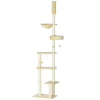 pawhut arbol para gatos de suelo a techo de 230-250 cm con altura ajustable multiples plataformas cestos hamaca bolas beige