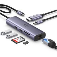 ugreen 60515 hub 7in1 usb-c a hdmi3x usb 32usb-csdmicro sd gris