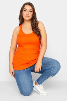 Yours Camiseta Algodón Naranja Sin Mangas Espalda Corredor, Mujer Curvy Y Tallas Grandes, Yours