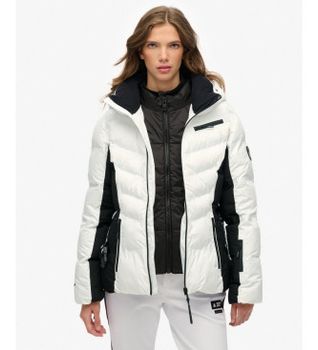 Superdry para mujer. WS110178A Chaqueta Luxe Ski blanco (L), Casual, Deportivo, Poliéster, Nieve