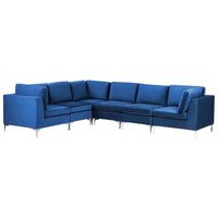 sofa esquinero 6 plazas de terciopelo azul marino derecho asiento patas metal glamour evja