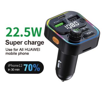 Bakeey 22.5W 2 Puertos USB-As + PD Transmisor FM Bluetooth Cargador de Coche Cargador Inalámbrico para MP3 Manos Libres
