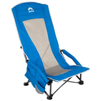 Aktive Silla Plegable Respaldo Alto Transpirable con Bolsillo y Posavasos, 19x19x85 Cm, Azul