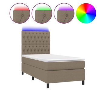 Cama box spring colchón y luces led tela gris taupe 100x200 cm diseño de botones