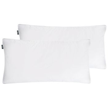 Conjunto De 2 Almohadas De Algodón Blanco Plumón Plumas De Pato 40 X 80 Cm Alta Medio Suave Descanso Feldberg