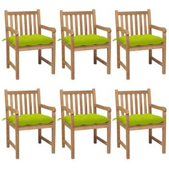 Sillas De Jardã­n 6 Uds Madera Maciza Teca Cojines Verde Brillo Vidaxl
