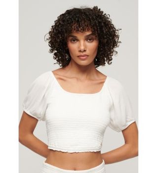 Superdry para mujer. W6011857A Camiseta tejida fruncida blanco (XL), Casual, Viscosa, Manga corta