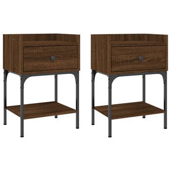 Mesita Noche 2 Uds Madera Ingeniería Marrón Roble 40,5x31x60 Cm Vidaxl